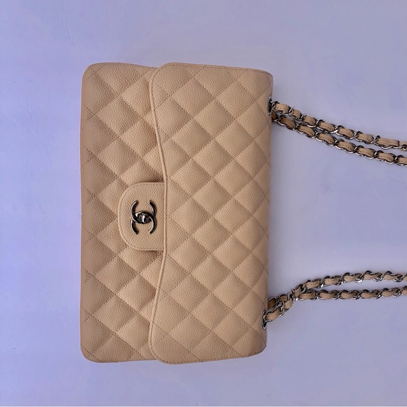 💯 AUTHENTIC CHANEL CAVIAR DOUBLE FLAP BEIGE CLAIR - Picture 6 of 16